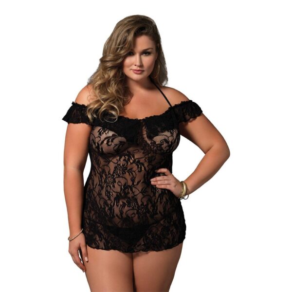 LEG AVENUE BLONDECHEMISE MED BARE SKULDRE OG FL?SER - PLUSSIZE